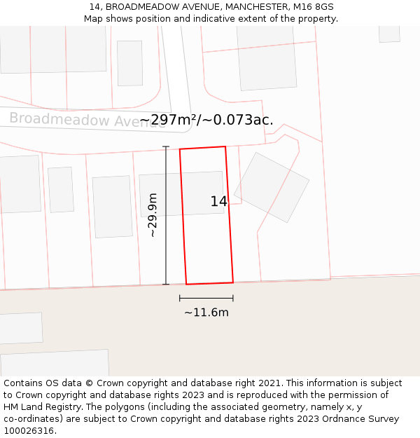 14, BROADMEADOW AVENUE, MANCHESTER, M16 8GS: Plot and title map