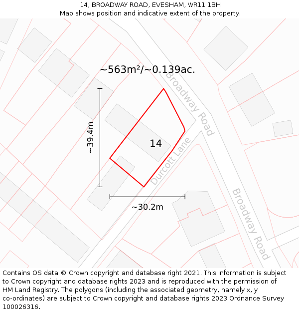 14, BROADWAY ROAD, EVESHAM, WR11 1BH: Plot and title map