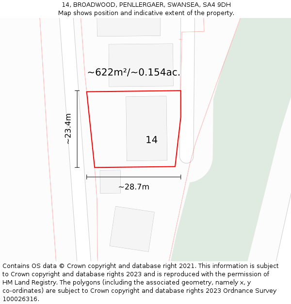 14, BROADWOOD, PENLLERGAER, SWANSEA, SA4 9DH: Plot and title map