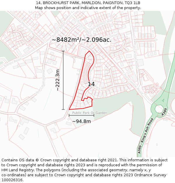 14, BROCKHURST PARK, MARLDON, PAIGNTON, TQ3 1LB: Plot and title map