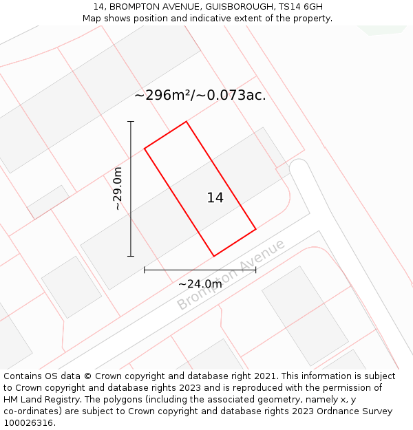 14, BROMPTON AVENUE, GUISBOROUGH, TS14 6GH: Plot and title map