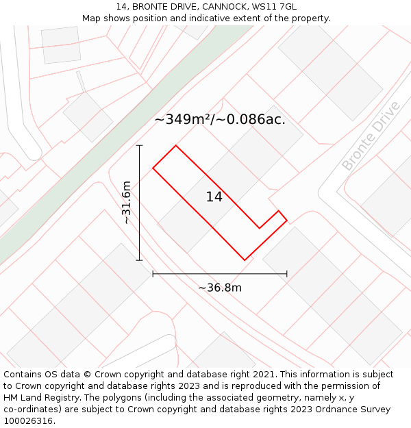 14, BRONTE DRIVE, CANNOCK, WS11 7GL: Plot and title map