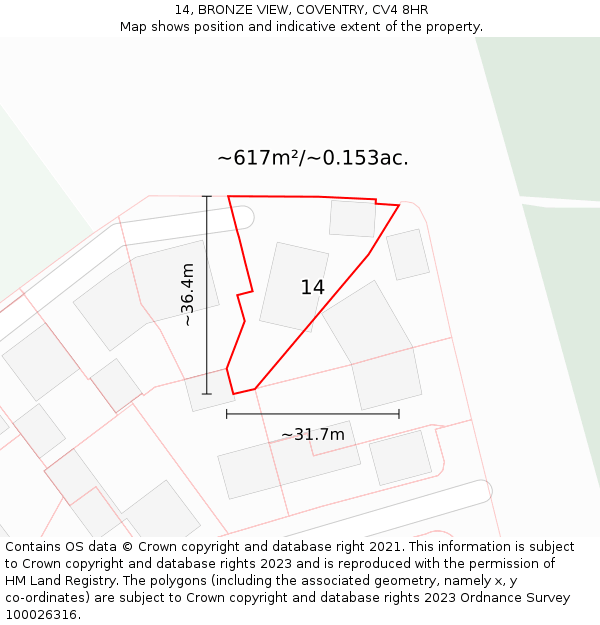 14, BRONZE VIEW, COVENTRY, CV4 8HR: Plot and title map