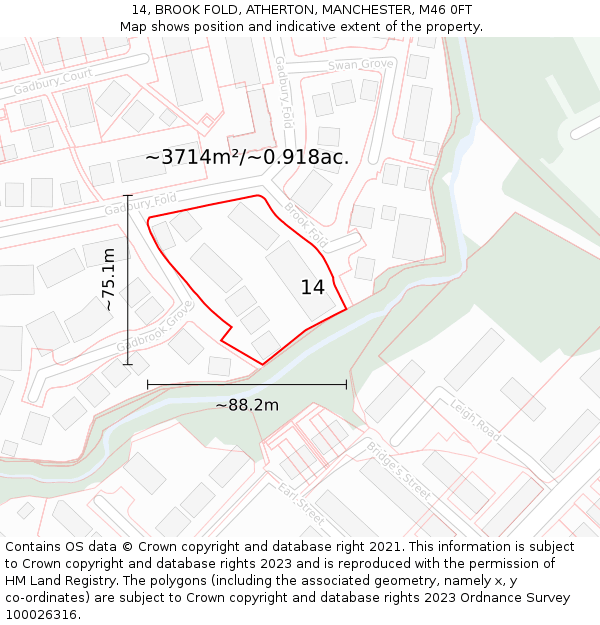 14, BROOK FOLD, ATHERTON, MANCHESTER, M46 0FT: Plot and title map