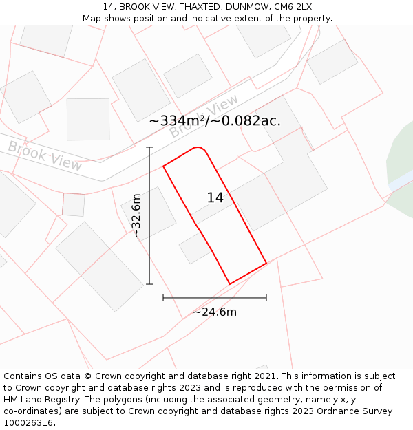 14, BROOK VIEW, THAXTED, DUNMOW, CM6 2LX: Plot and title map