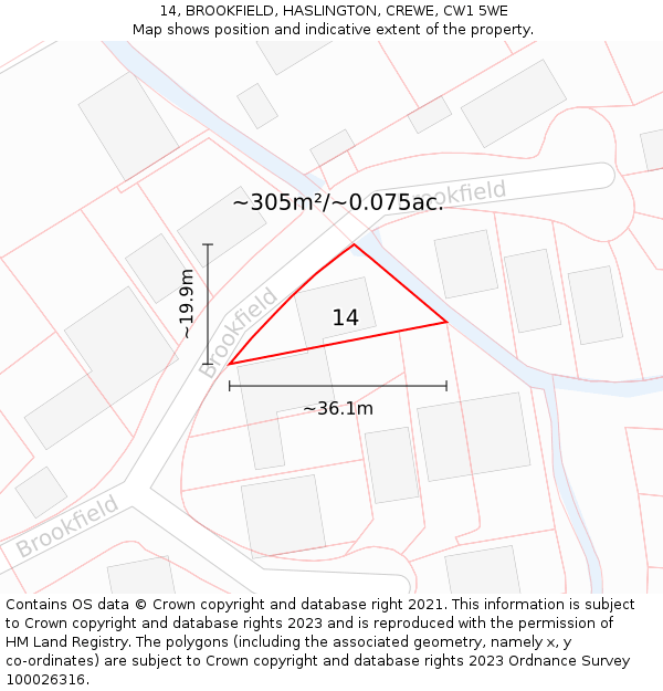 14, BROOKFIELD, HASLINGTON, CREWE, CW1 5WE: Plot and title map
