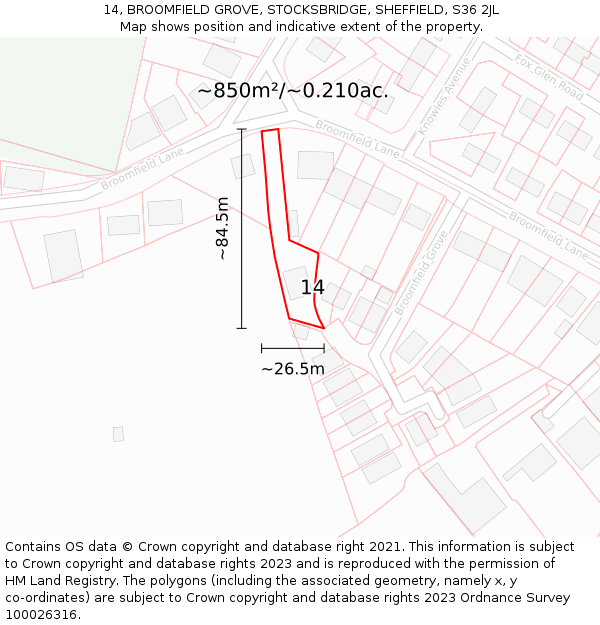 14, BROOMFIELD GROVE, STOCKSBRIDGE, SHEFFIELD, S36 2JL: Plot and title map
