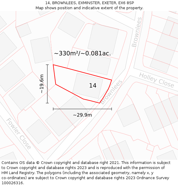 14, BROWNLEES, EXMINSTER, EXETER, EX6 8SP: Plot and title map
