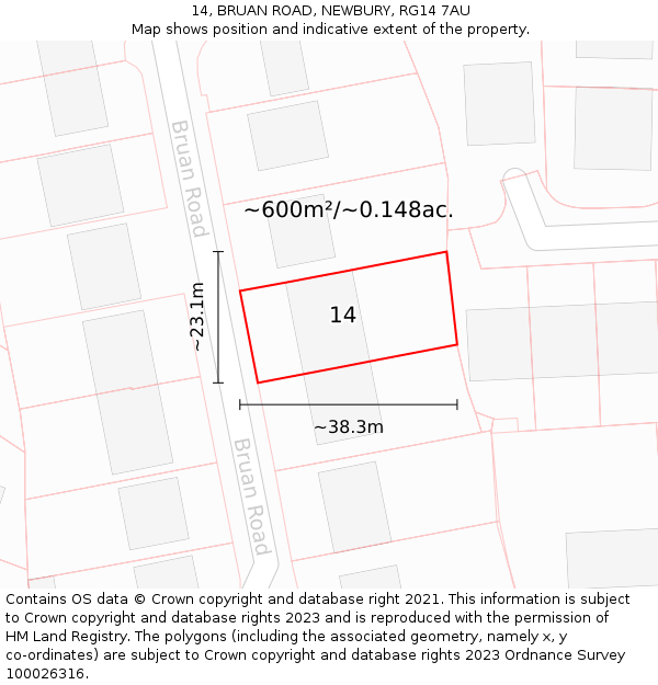 14, BRUAN ROAD, NEWBURY, RG14 7AU: Plot and title map