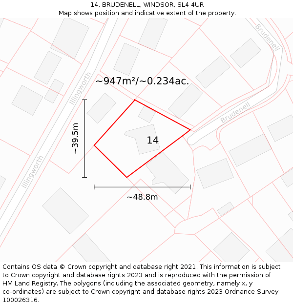 14, BRUDENELL, WINDSOR, SL4 4UR: Plot and title map
