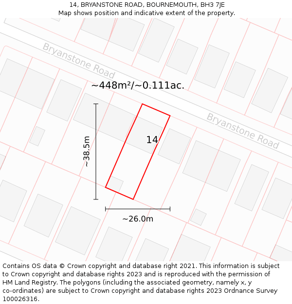 14, BRYANSTONE ROAD, BOURNEMOUTH, BH3 7JE: Plot and title map