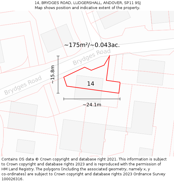 14, BRYDGES ROAD, LUDGERSHALL, ANDOVER, SP11 9SJ: Plot and title map