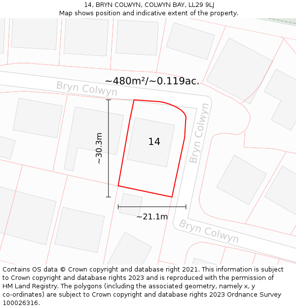 14, BRYN COLWYN, COLWYN BAY, LL29 9LJ: Plot and title map