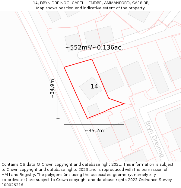 14, BRYN DREINOG, CAPEL HENDRE, AMMANFORD, SA18 3RJ: Plot and title map