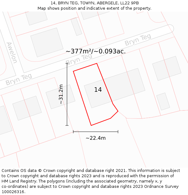 14, BRYN TEG, TOWYN, ABERGELE, LL22 9PB: Plot and title map