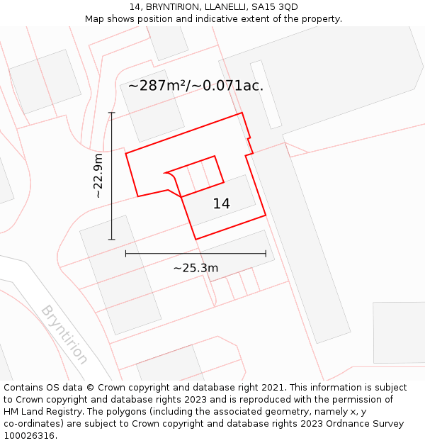 14, BRYNTIRION, LLANELLI, SA15 3QD: Plot and title map