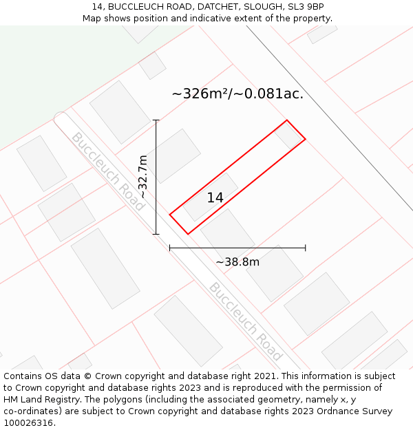 14, BUCCLEUCH ROAD, DATCHET, SLOUGH, SL3 9BP: Plot and title map