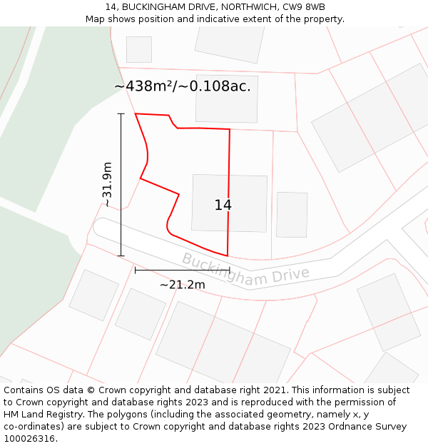 14, BUCKINGHAM DRIVE, NORTHWICH, CW9 8WB: Plot and title map