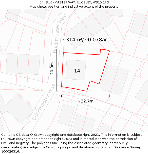 14, BUCKMASTER WAY, RUGELEY, WS15 1FQ: Plot and title map