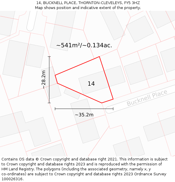 14, BUCKNELL PLACE, THORNTON-CLEVELEYS, FY5 3HZ: Plot and title map