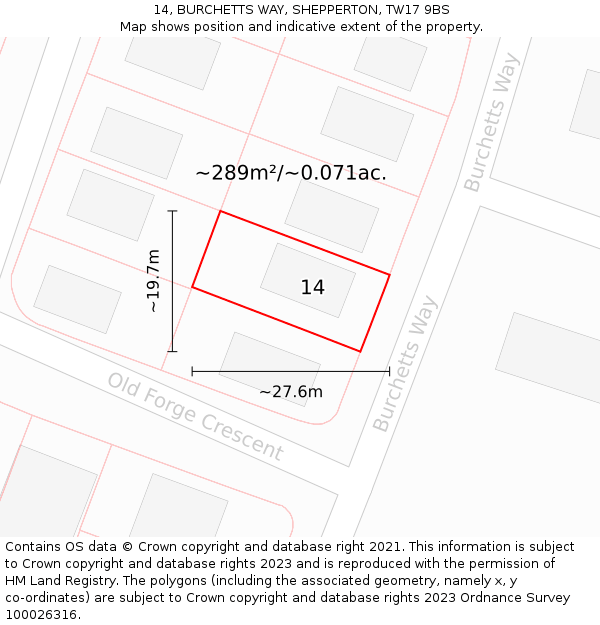 14, BURCHETTS WAY, SHEPPERTON, TW17 9BS: Plot and title map