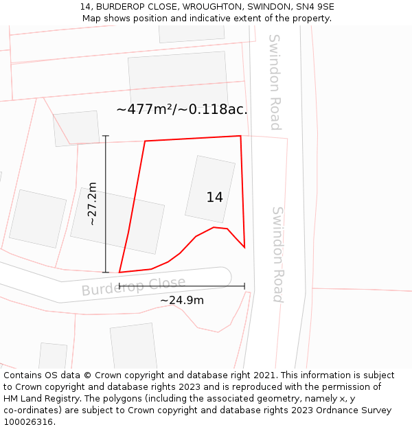 14, BURDEROP CLOSE, WROUGHTON, SWINDON, SN4 9SE: Plot and title map