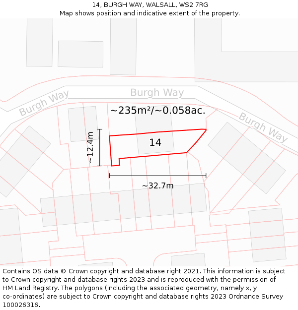 14, BURGH WAY, WALSALL, WS2 7RG: Plot and title map