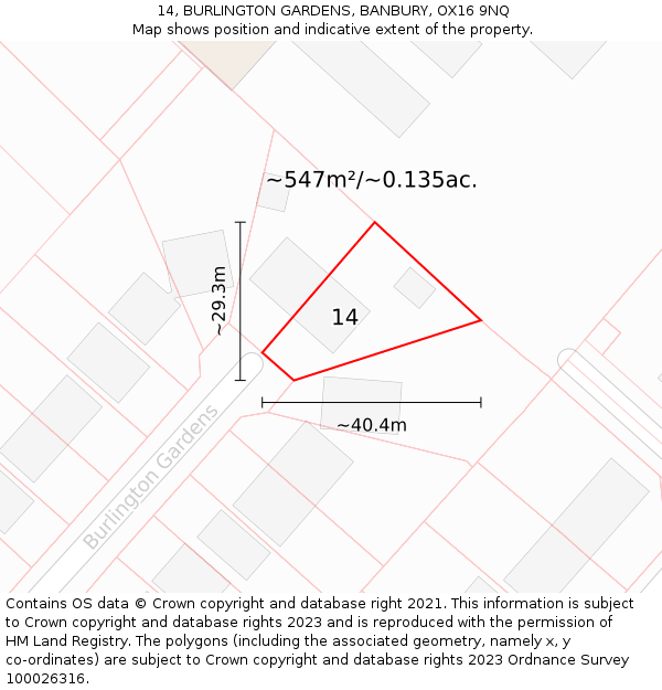 14, BURLINGTON GARDENS, BANBURY, OX16 9NQ: Plot and title map