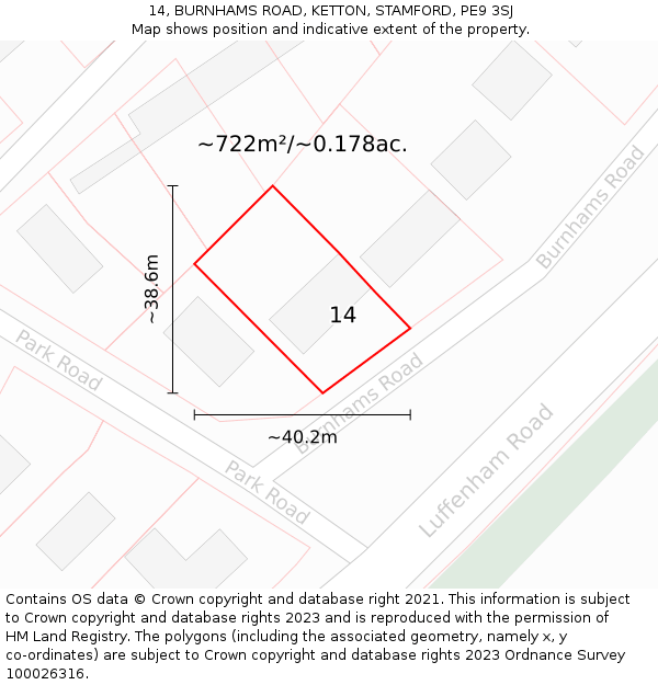 14, BURNHAMS ROAD, KETTON, STAMFORD, PE9 3SJ: Plot and title map