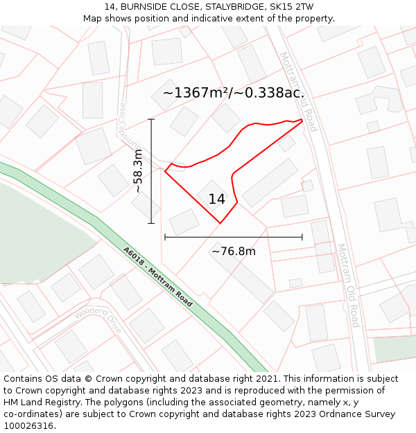14, BURNSIDE CLOSE, STALYBRIDGE, SK15 2TW: Plot and title map