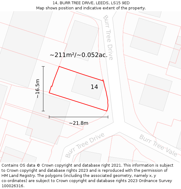 14, BURR TREE DRIVE, LEEDS, LS15 9ED: Plot and title map