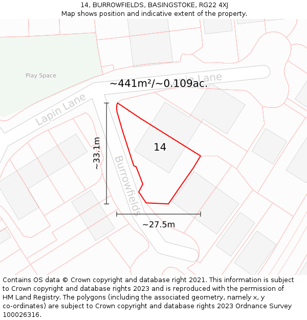14, BURROWFIELDS, BASINGSTOKE, RG22 4XJ: Plot and title map