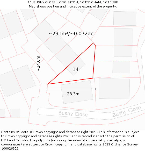 14, BUSHY CLOSE, LONG EATON, NOTTINGHAM, NG10 3RE: Plot and title map