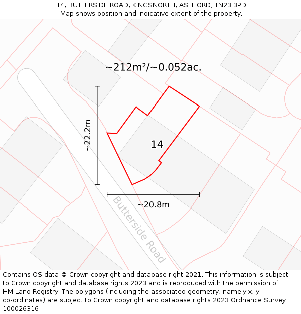 14, BUTTERSIDE ROAD, KINGSNORTH, ASHFORD, TN23 3PD: Plot and title map