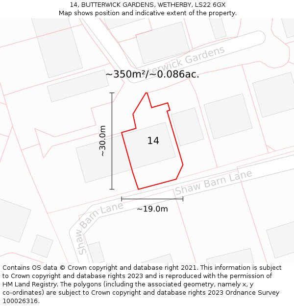 14, BUTTERWICK GARDENS, WETHERBY, LS22 6GX: Plot and title map