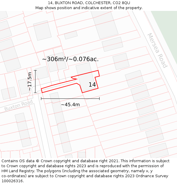 14, BUXTON ROAD, COLCHESTER, CO2 8QU: Plot and title map