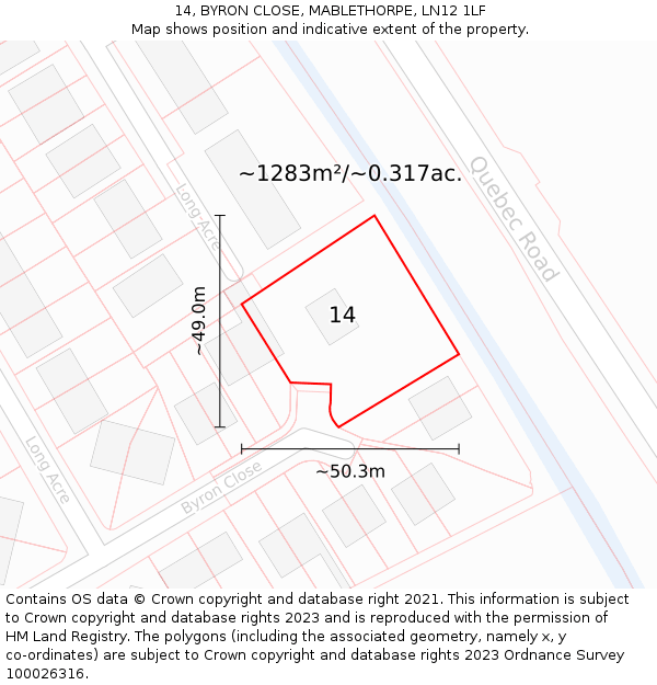 14, BYRON CLOSE, MABLETHORPE, LN12 1LF: Plot and title map