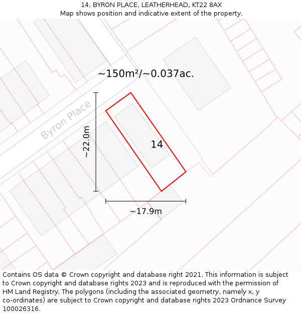 14, BYRON PLACE, LEATHERHEAD, KT22 8AX: Plot and title map
