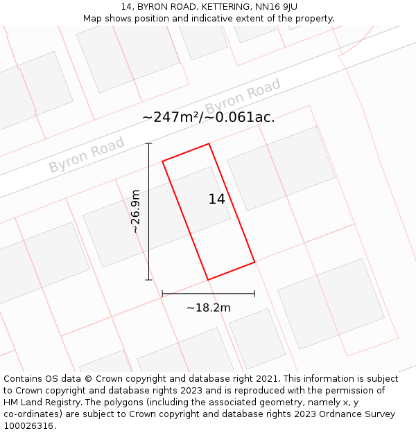 14, BYRON ROAD, KETTERING, NN16 9JU: Plot and title map