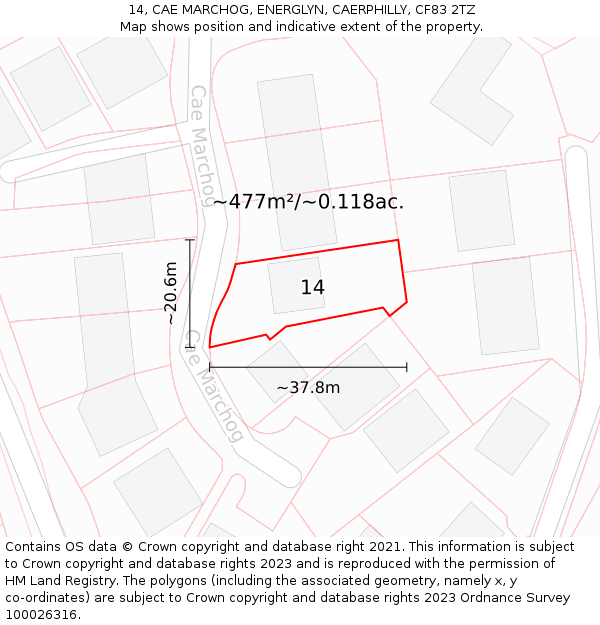 14, CAE MARCHOG, ENERGLYN, CAERPHILLY, CF83 2TZ: Plot and title map