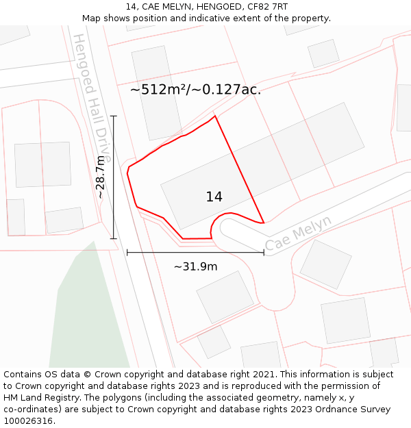 14, CAE MELYN, HENGOED, CF82 7RT: Plot and title map