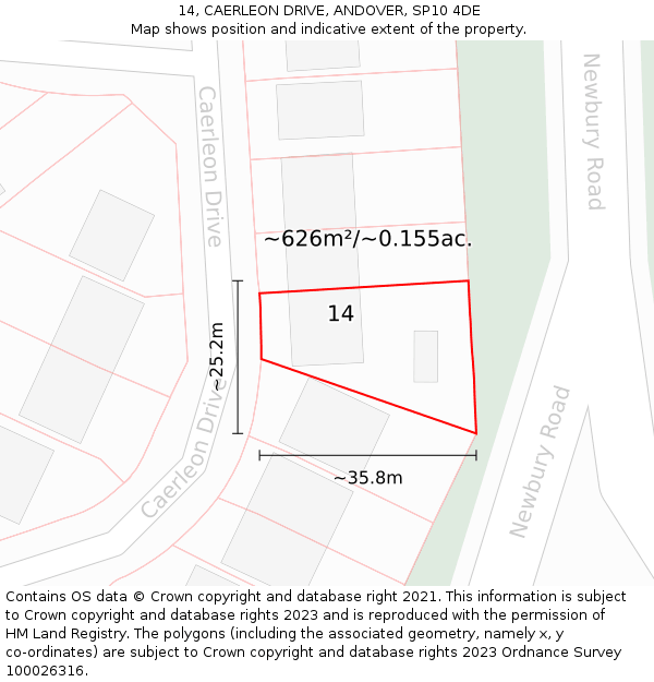 14, CAERLEON DRIVE, ANDOVER, SP10 4DE: Plot and title map
