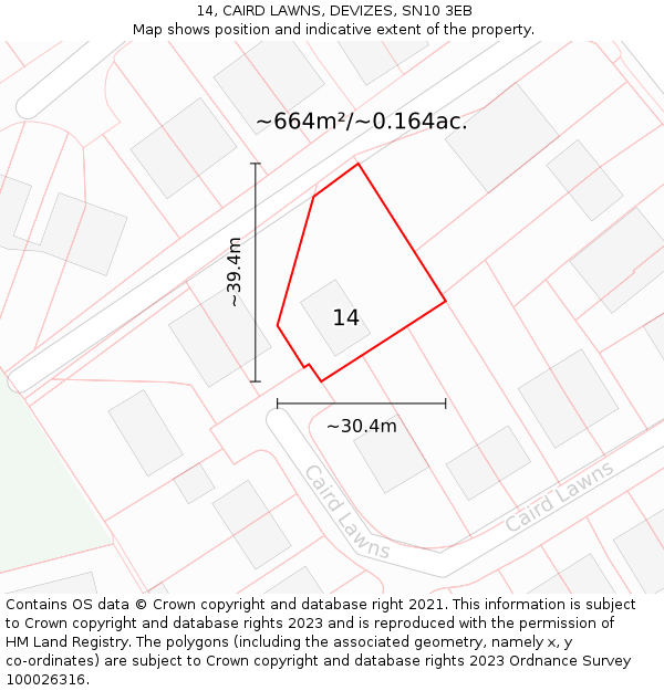 14, CAIRD LAWNS, DEVIZES, SN10 3EB: Plot and title map