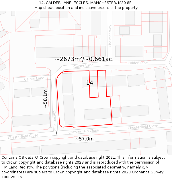 14, CALDER LANE, ECCLES, MANCHESTER, M30 8EL: Plot and title map