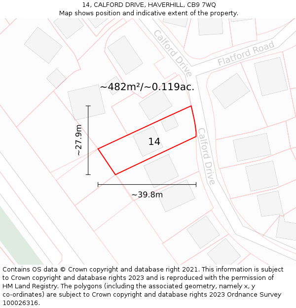 14, CALFORD DRIVE, HAVERHILL, CB9 7WQ: Plot and title map
