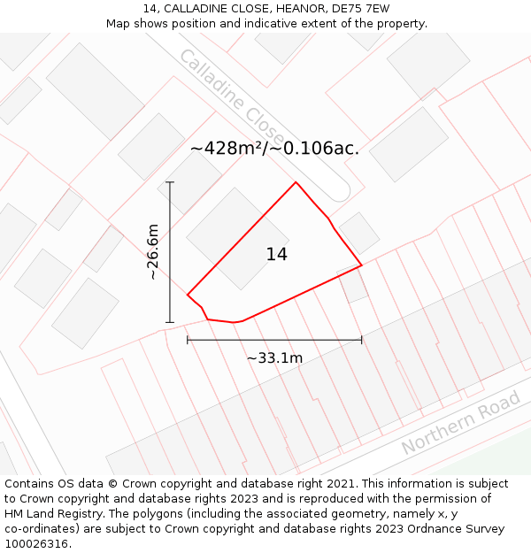 14, CALLADINE CLOSE, HEANOR, DE75 7EW: Plot and title map