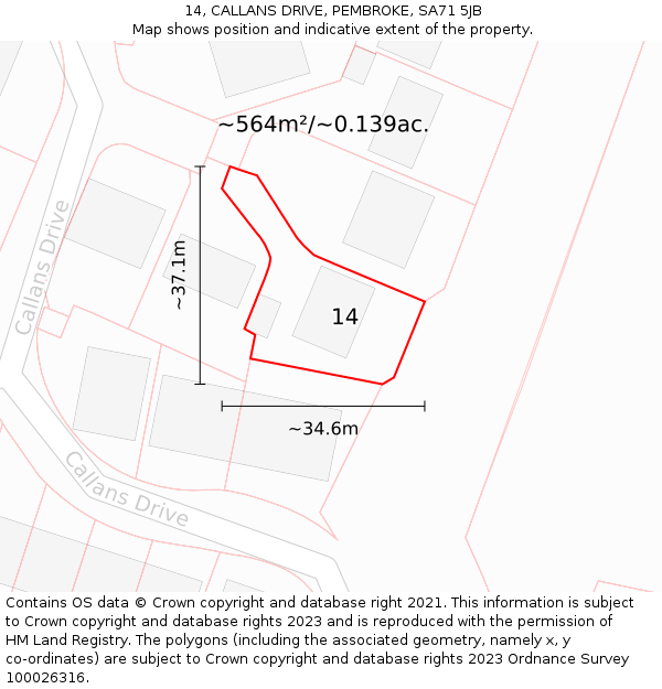 14, CALLANS DRIVE, PEMBROKE, SA71 5JB: Plot and title map
