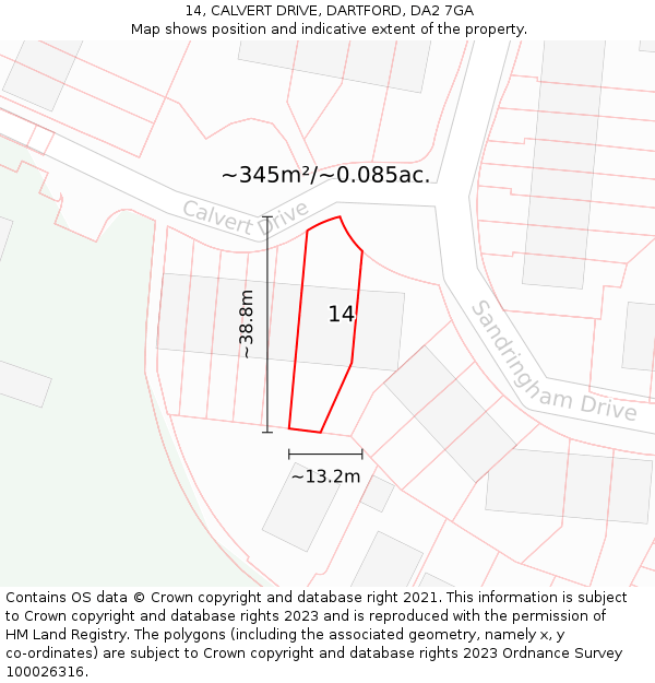 14, CALVERT DRIVE, DARTFORD, DA2 7GA: Plot and title map
