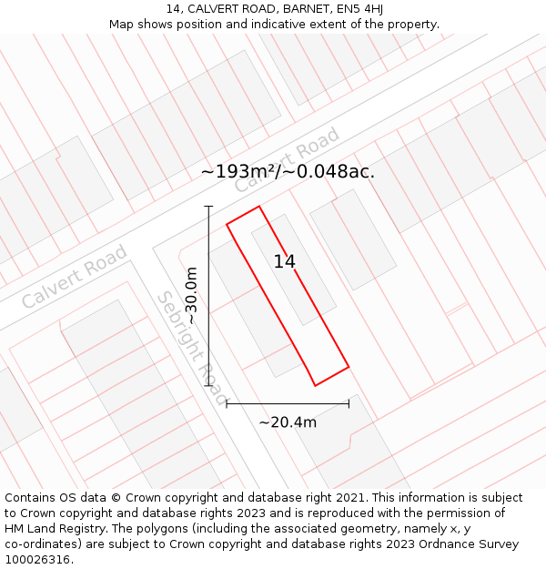 14, CALVERT ROAD, BARNET, EN5 4HJ: Plot and title map