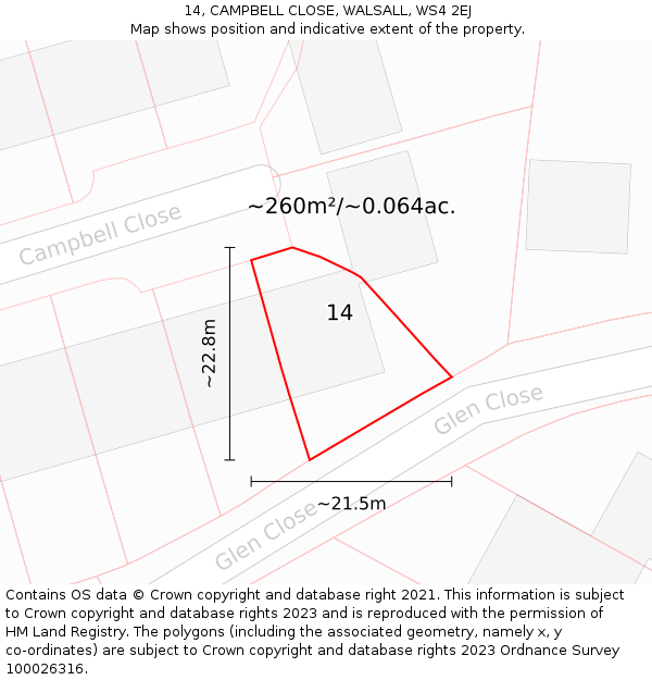 14, CAMPBELL CLOSE, WALSALL, WS4 2EJ: Plot and title map
